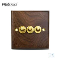 wood 3 gang toggle wall switch wallpad neutral wood frame 8686mm brass on off button 2 way cross stair light switch