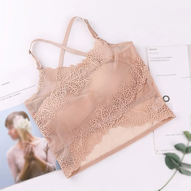 

Crop Top Women Lace Vest Summer Top Wireless Bra Sexy Lingerie V-Neck Tank Tee Crop Tops feminino