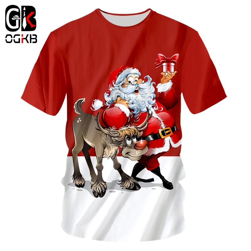OGKB Мужская Рождественская футболка с рисунком Луны 3D принт прекрасный Санта