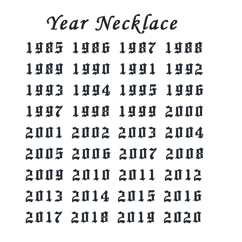 

Old English Zircon Birth Year Necklaces For Women Men Gold Chain Number 1985-2020 Female Neck Pendant Necklace Christmas Jewelry
