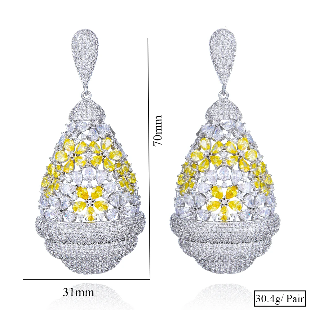 

Brand Luxury Yellow CZ Big Pendant Earrings Gorgeous Shiny Women Girl Bridal Noble Gift High Quality 2020 New Design
