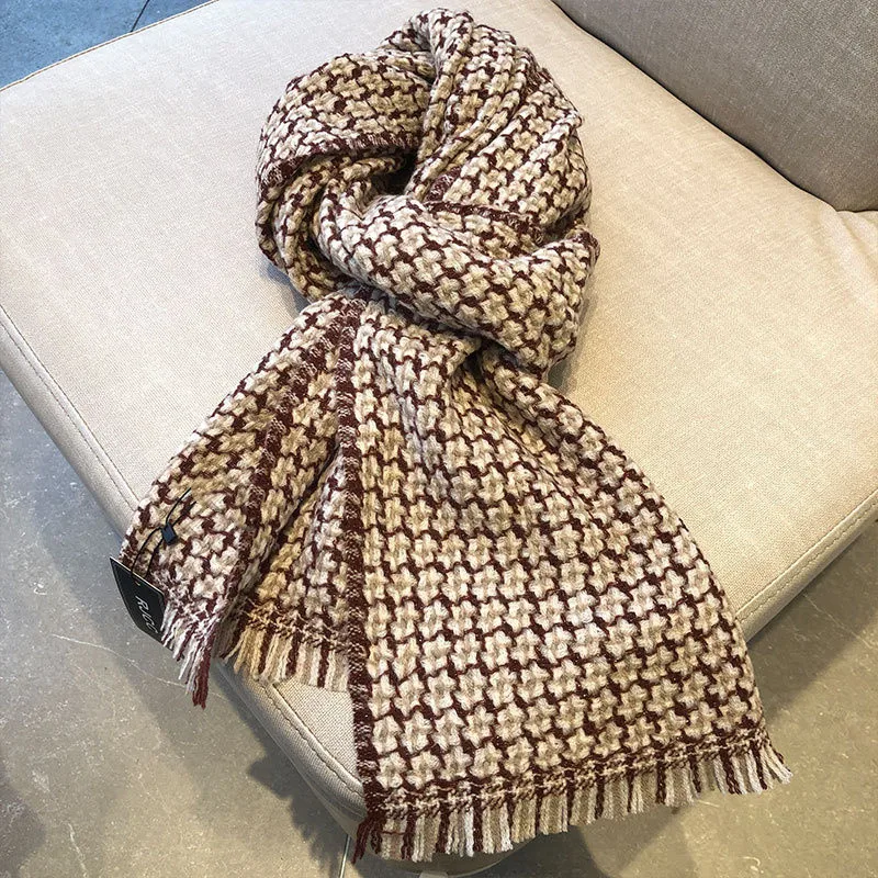 Naizaiga 100% овечья ромбика коричневая абрикосовая утолщенная длинная клетчатая