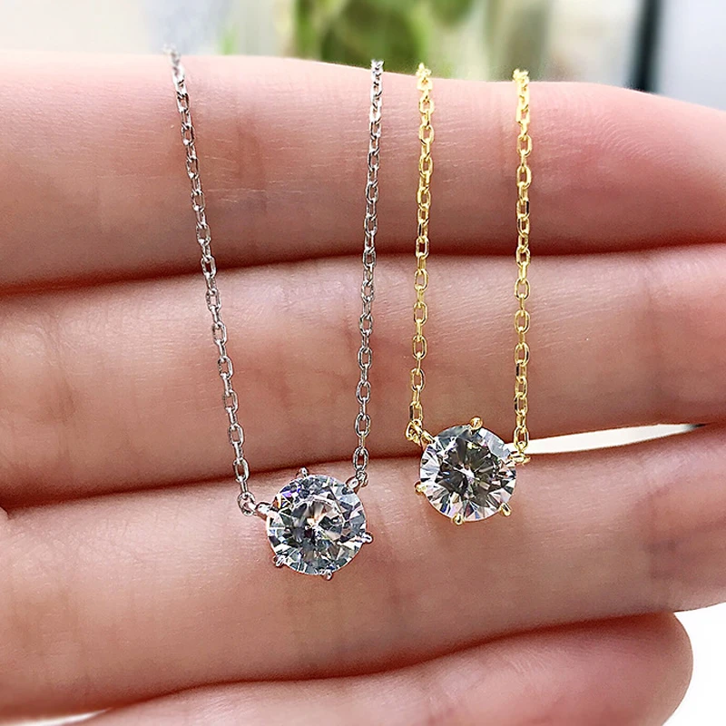 

COSYA Real 925 Sterling Silver Round High Carbon Diamond 1 Carat Simple Stacked Female Clavicle Necklace Fine Jewelry Wholesale