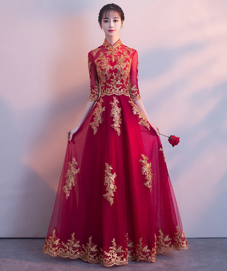 Oriental Dresses Classic Women Dress Chinese Wedding Gown Cheongsam Long Qipao Bride Traditions red charming chinese dress | Тематическая