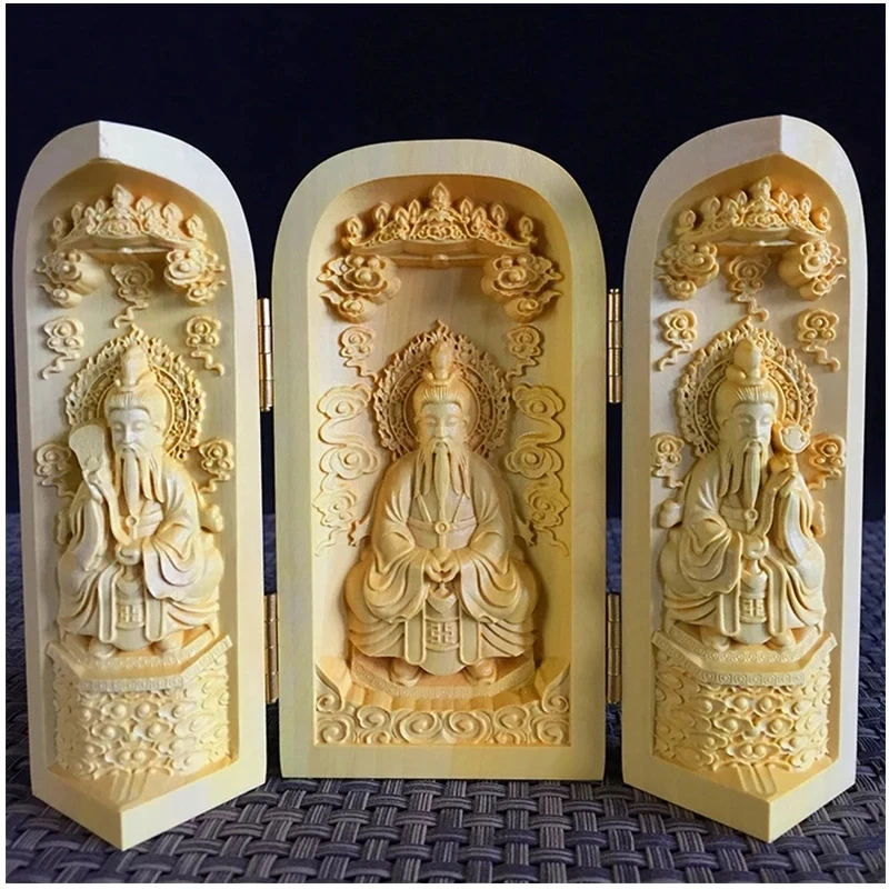 

Creative Buddha solid wood three open small Buddha statue home decoration craft gift statue Collectible Three Saints of the West