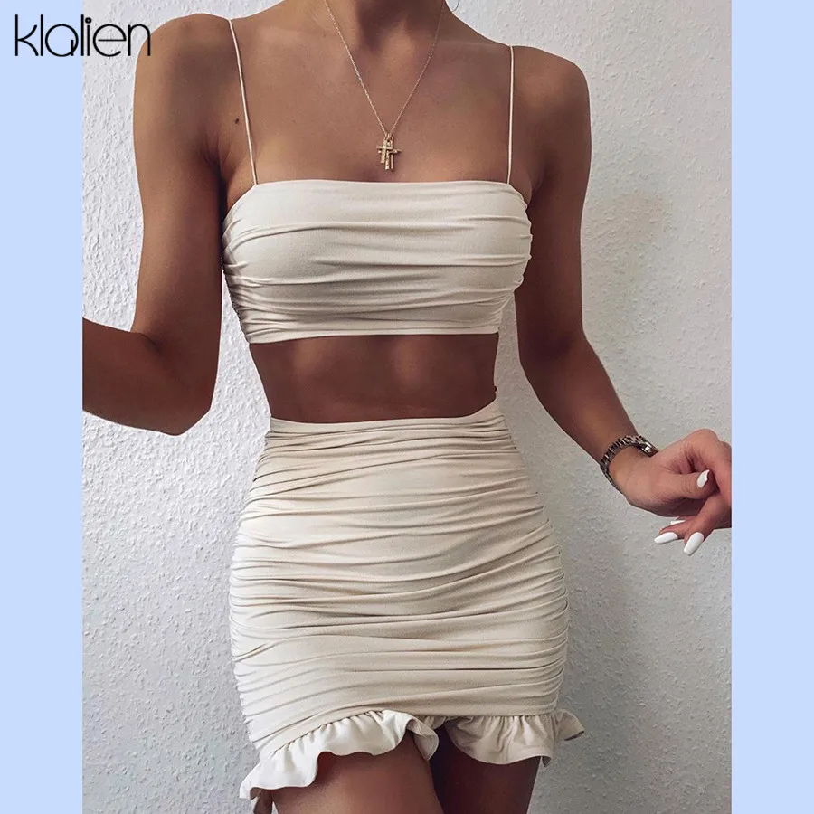 Kalien/модный сексуальный женский комплект с юбкой из двух предметов оборками