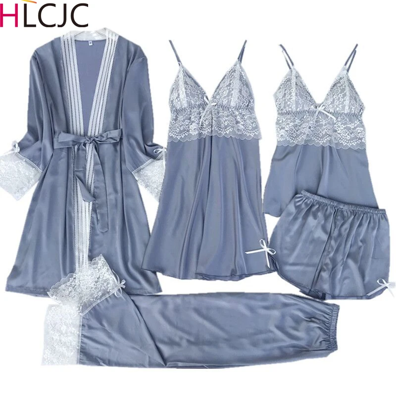 Сексуальный женский халат и кружевной Атласный + Ночное платье комплект ночного