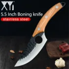 XYj кухонный гаджет, инструмент, 5,5 дюймов, нержавеющая сталь, нож для мясника, для костей, с деревянной ручкой, молоток, лезвие с узором, сербский нож