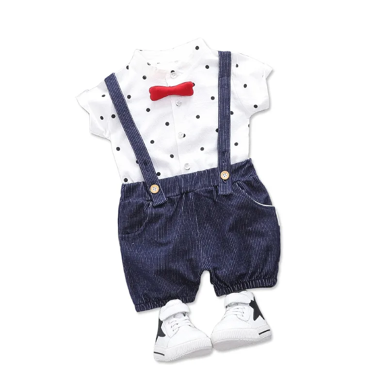

Baby Summer Party Clothing Set Fashion Cotton Dot Style Short Sleeve Shirt+bib Pants 2pcs Infant Newborn Gentleman Sets
