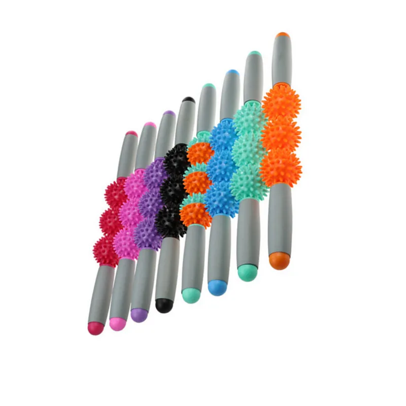 

Fitness Pilates Massage Stick Muscle Relaxation Roller Back Waist Arm Leg Foot Massager 3 Ball Trigger Point Body Slimming Tool