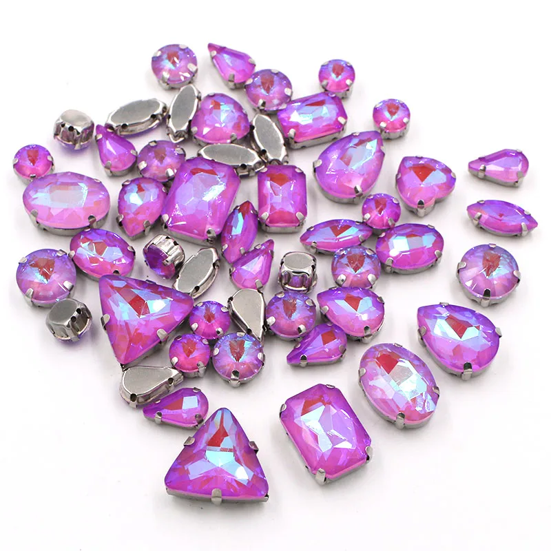 

Wedding Decoration 50pcs/bag Violet AB Mocha Fluorescence Glass Crystal Stone Gold/Silver Claw Rhinestone Sew on Clothes/Shoe