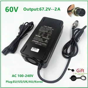 60v wheelbarrow charger 67 2v2a charger 60 volt 16s lithium li ion charger gx16 3pin connector for 60v e bike bicycle scooter free global shipping