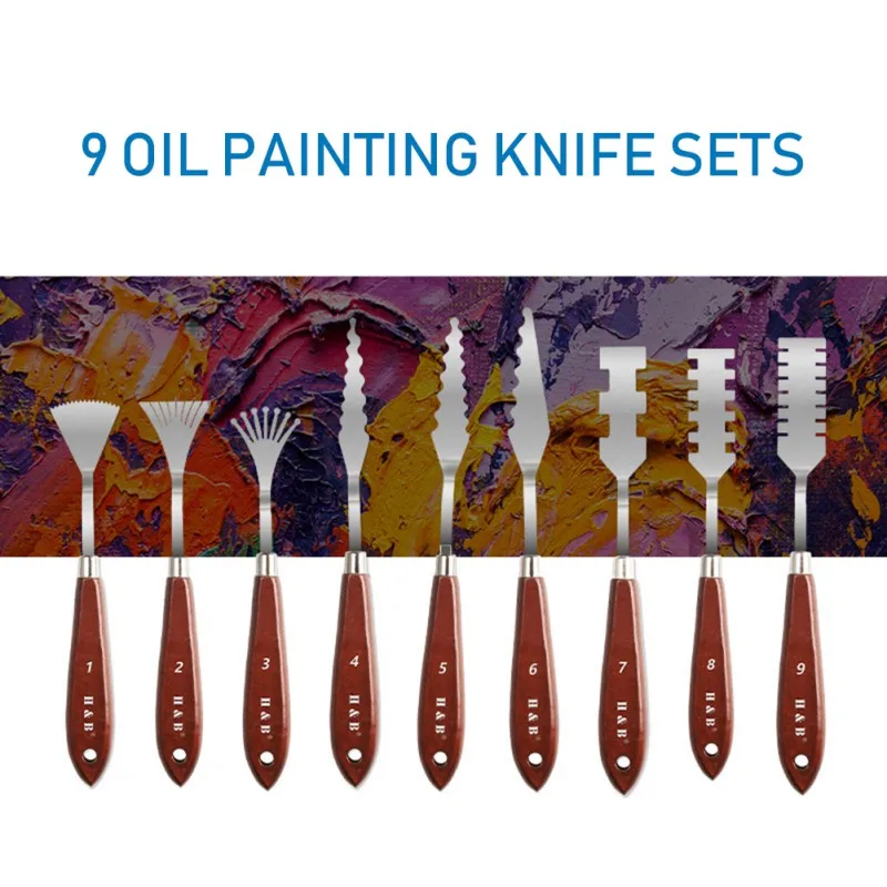 

9pcs Stainless Steel Palette Knifes Wood Handle Painting Spatula Palette Knifes Oil Paint Metal Knives