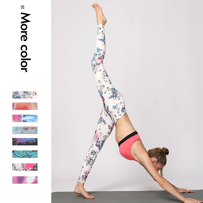 

Ousefu Colorful Printing Leggings Sports Fitness Push Up Pants Quick Dry High Waist Hip Lifting Tights Gym Workout Yoga Trouser