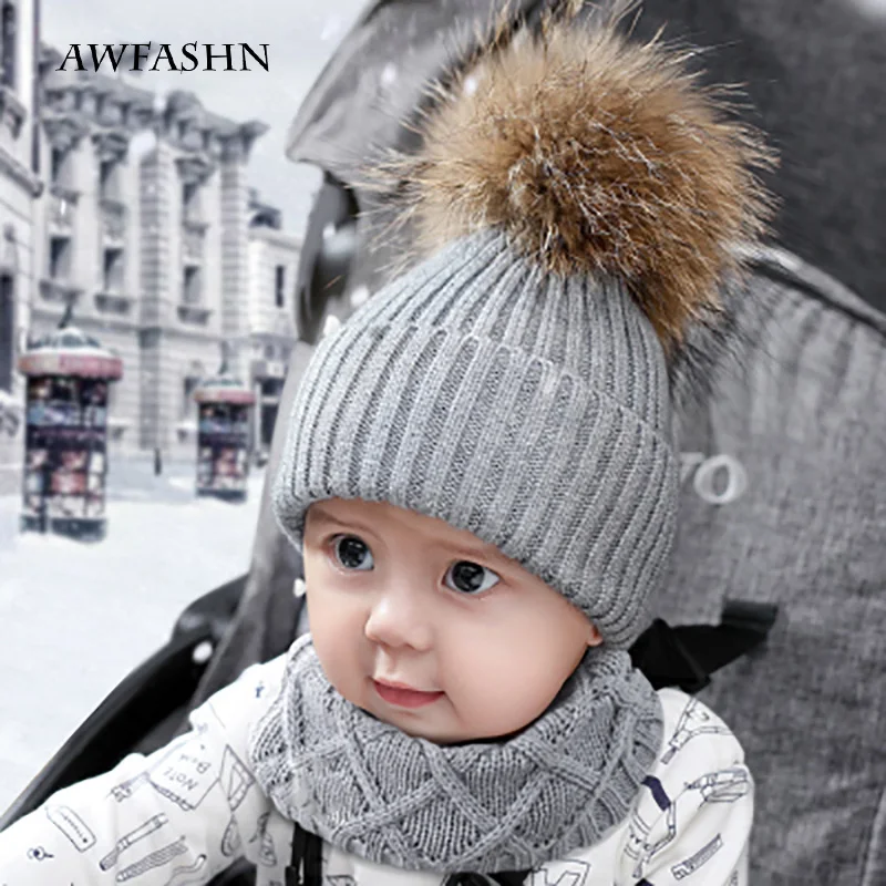 2019 милые детские вязаные шапочки с помпоном шапки шарф комплект из 2 предметов
