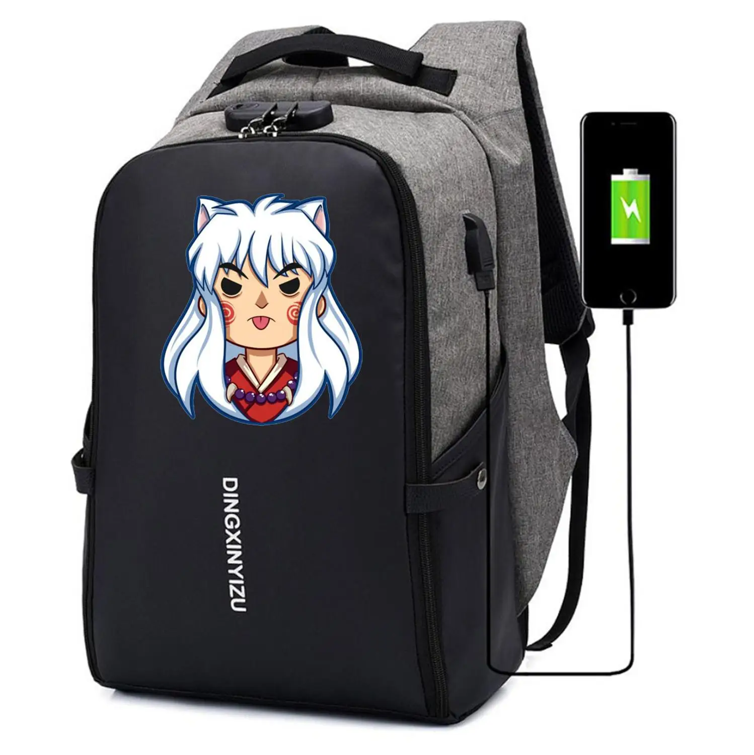 

anime Inuyasha Backpack Anti-theft USB Charging women men Laptop backpack teenagers Travel backpack student book Bags