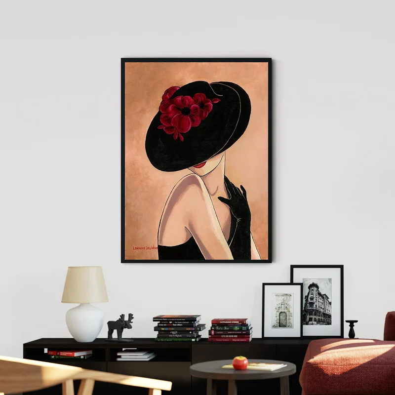 

Modern Elegant Lady Canvas Painting Top Hat Girl Wall Art Kids Room Canvas Paintings Cafe Bar Modular Home Art Decor Pictures