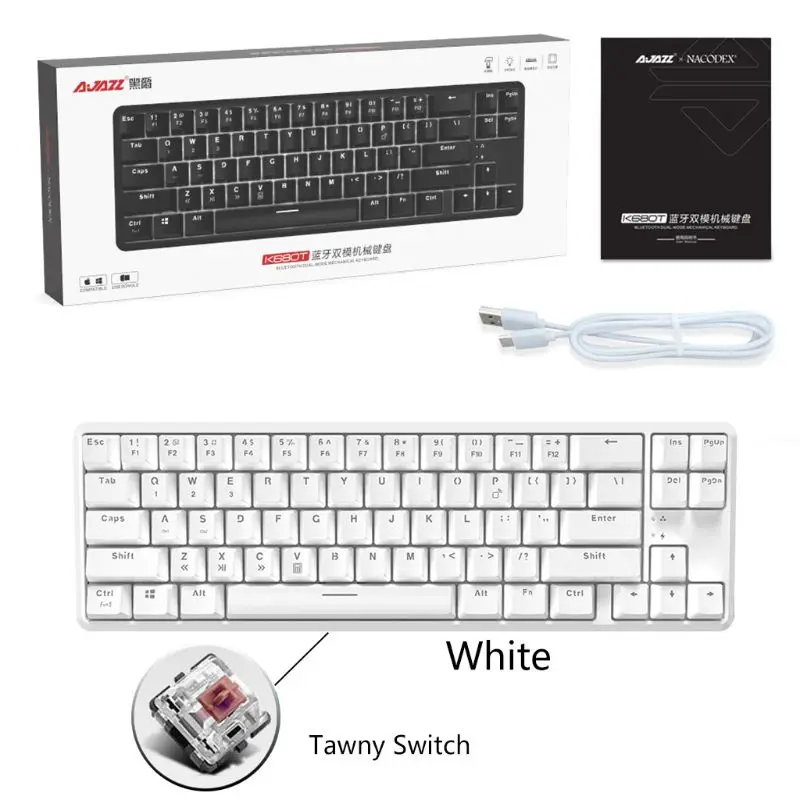 Wired Bluetooth 68 Keys with Anti-ghosting Design Mechanical Keyboard for Ajazz K680t Different Backlight Modes Type C 1000mAh R |