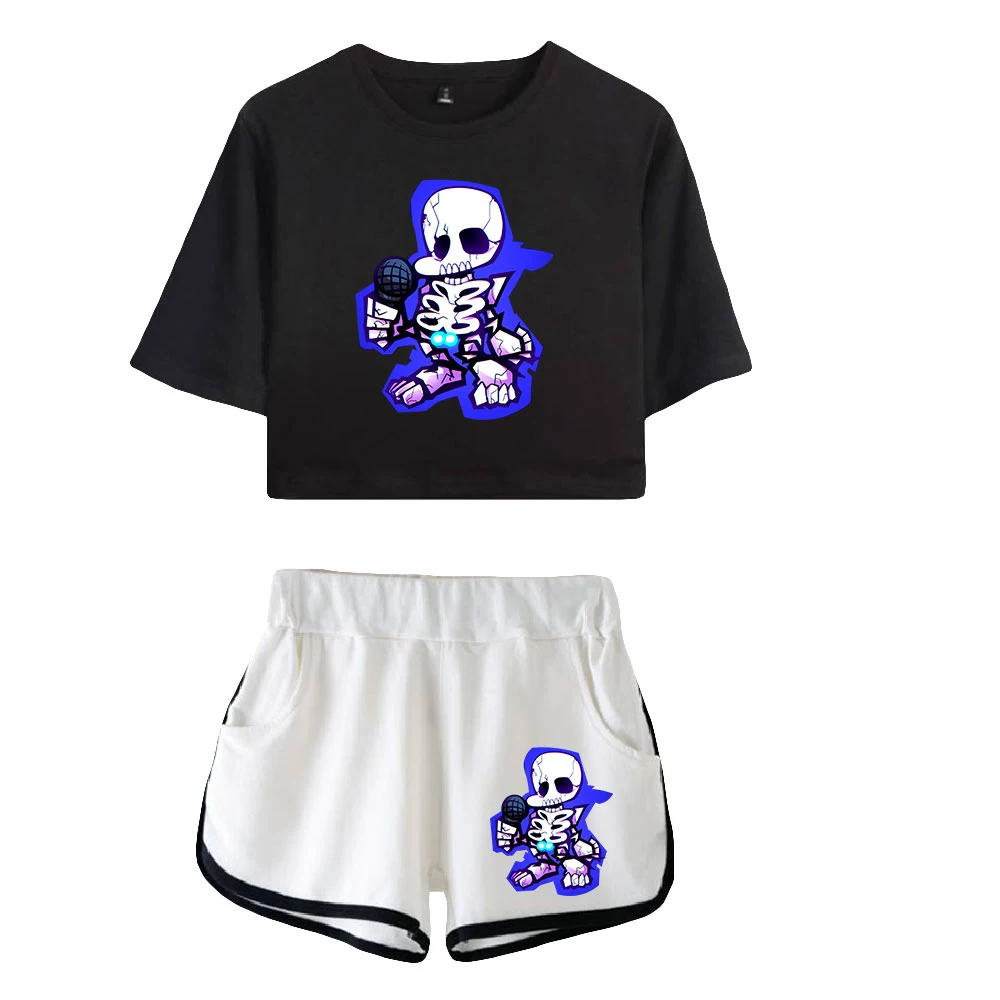 

Friday Night Funkin Tracksuit Two Piece Set Summer Short Sleeve Crop Top+Shorts Fashion Clothes 2021 Video Game Women's Set