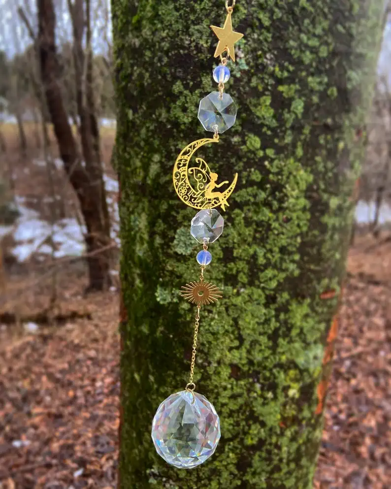 

Handmade Fairy Dancing Under Moon Suncatcher Realm Celestial Witchcraft Boho Decor Witchy Crystal Sun Catchers Motherâ€˜s Day Gift
