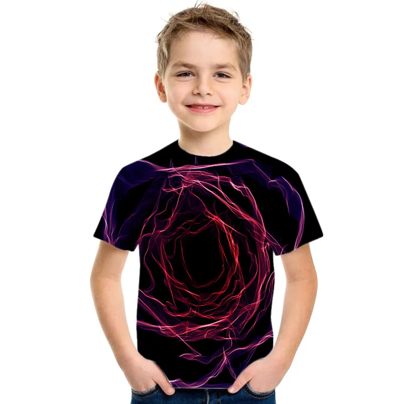 

Hot Summer New Boy Round Neck Short Sleeve T-shirt Turquoise Red Purple Flame 3D Printed Children's Leisure T-shirt Girl Tops
