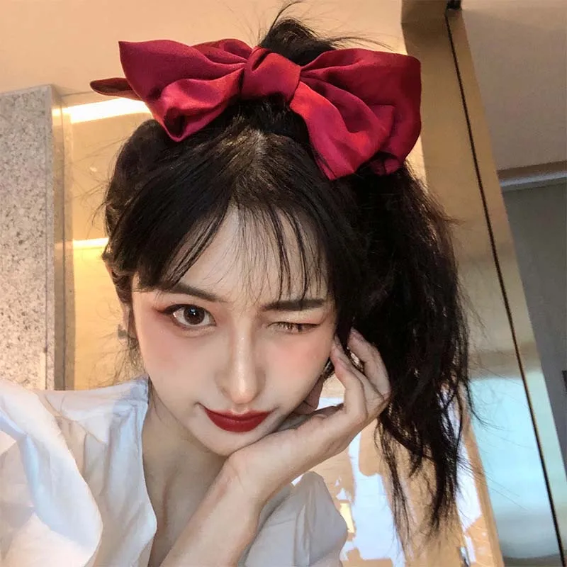 

30 Color Sweet Women Candy Color Hairband Satin Ribbon large Bow Tie Headband Sweet Hairpin Fashion Girls Hair Clip Accessory