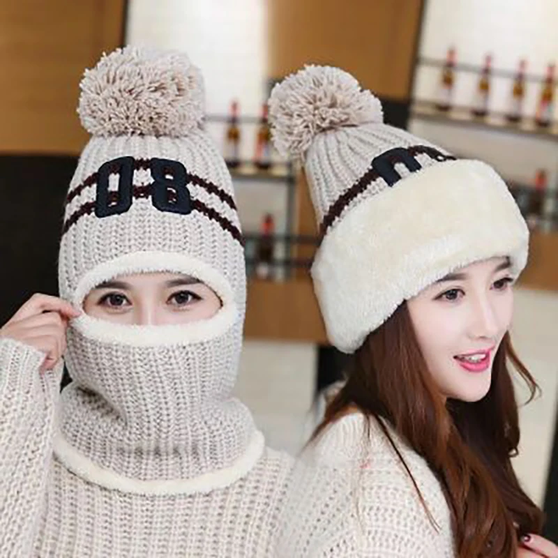 Женская теплая шерстяная шапка с защитой ушей утолщенная и плюшевая для