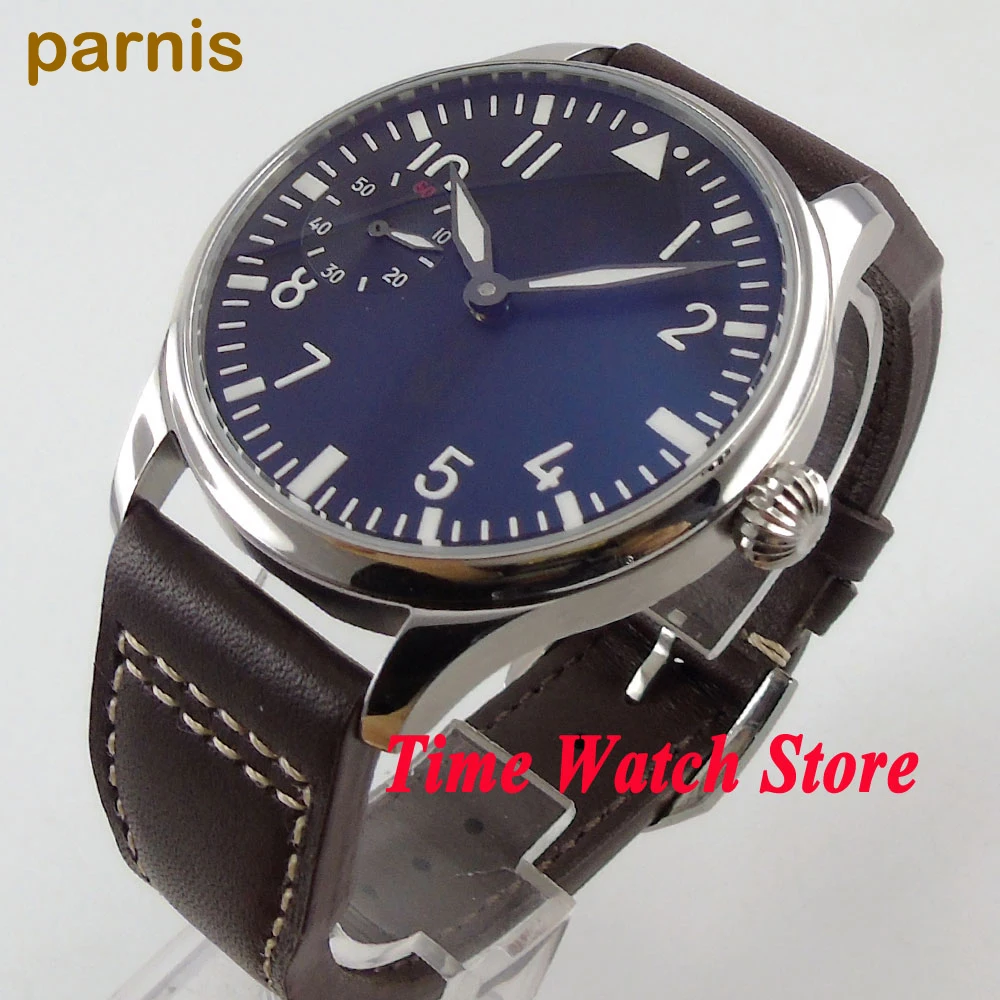 Мужские часы Parnis 44 мм с черным циферблатом светящаяся тыквенная корона 6497 ручным