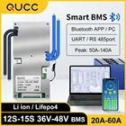 Qucc Smart BMS 48V 13S 14S 15S 12S 36V 20A 30A 40A 50A 60A Li ion Lifepo4 bms UART RS485 порт с балансом NTC Bluetooth приложение