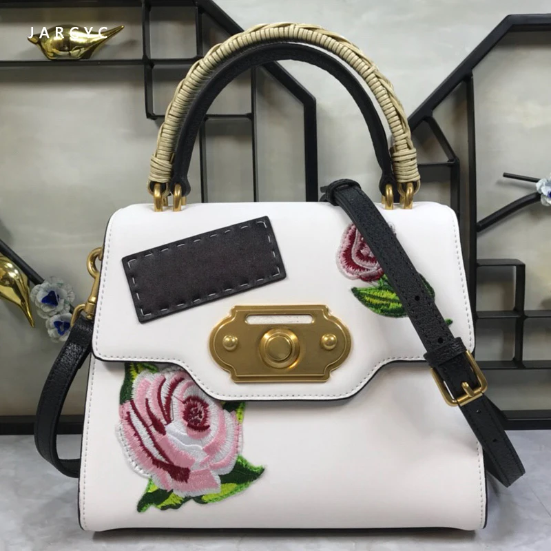 Летняя женская сумка из натуральной кожи портфель с цветочным рисунком на плечо