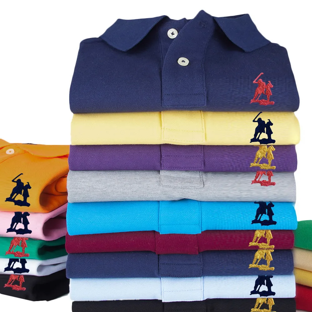 Рубашка-поло мужская с вышивкой лошадей 100% хлопок коротким рукавом | Мужская