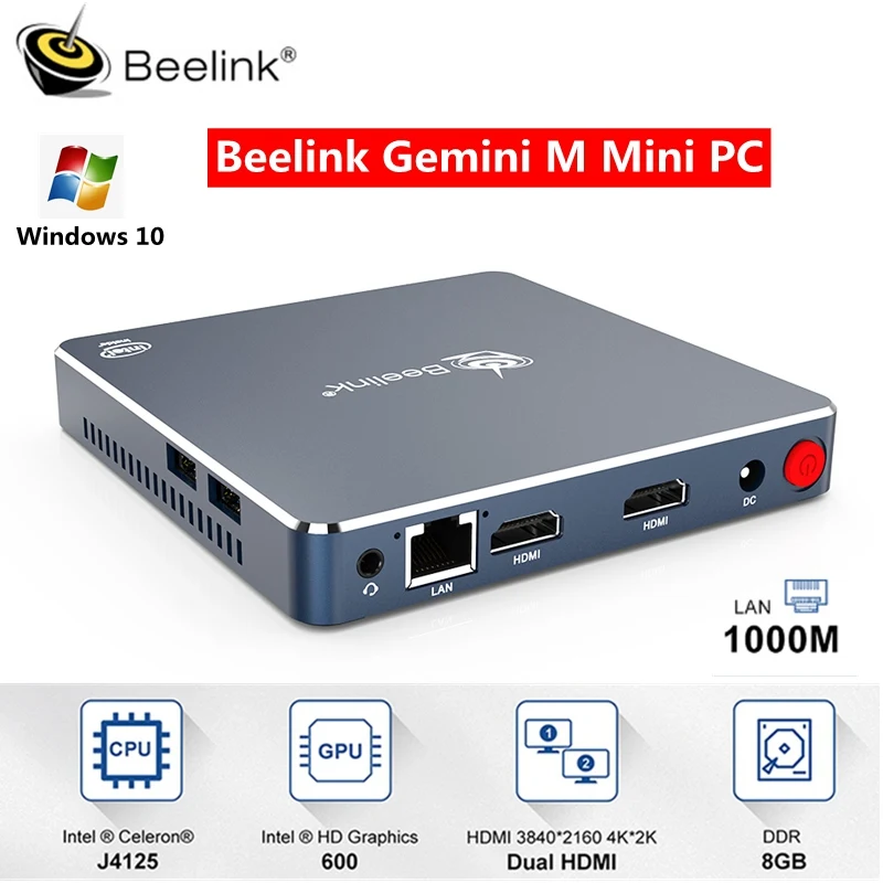 Beelink Gemini Mini PC 256 ГБ компьютер Wins 10 TV BOX 4 8 128 Гб Dual 2 HDMI J4125 Intel Lake Refresh 1000 м LAN 5 8G WIFI|Мини