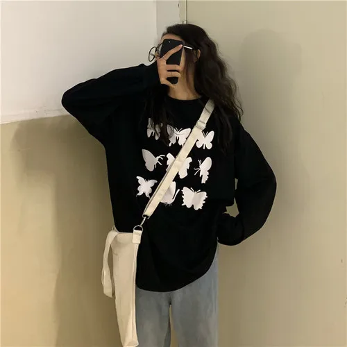 Простая повседневная универсальная свободная модная базовая одежда с бабочками