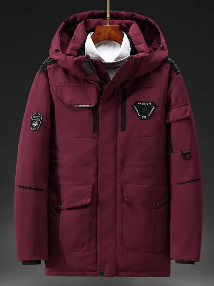 Мужской пуховик средней длины с большим меховым воротником теплая куртка для