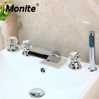 Monite твердая латунь 5 шт. кран для ванны Водопад Носик на бортике алмазные ручки хромированная полировка ванная комната смеситель кран