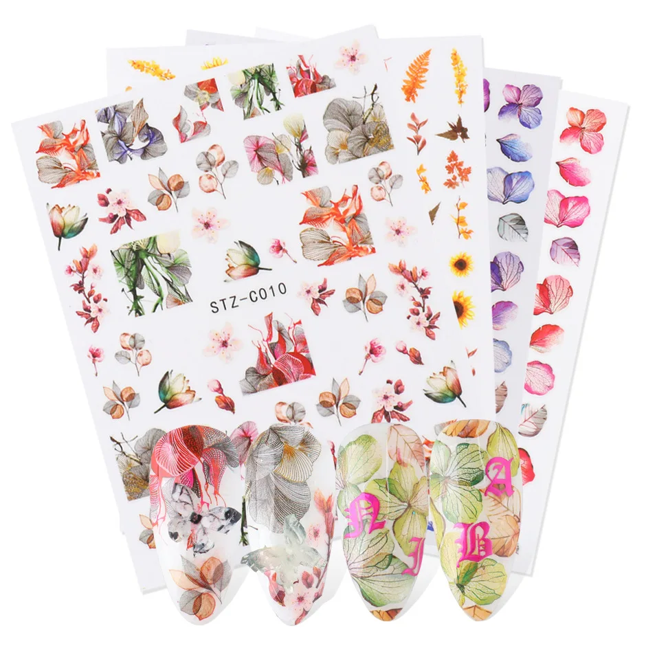 

Nail stickers Watercolor fake dried flower Maple Leaf rose nail stickers 3D fashion net red durable waterproof BE1334