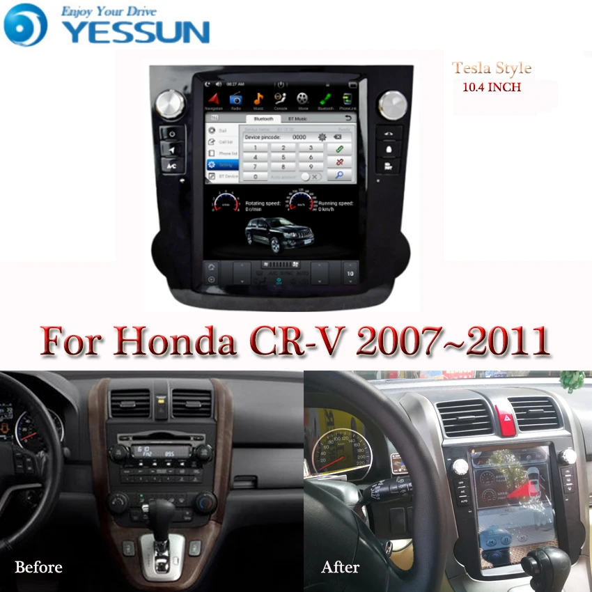 Tesla screen For Honda CR-V CRV 2007 2008 2009 2010 2011 Car Android Multimedia Player 10.4 inch Radio stereo Audio GPS | Автомобили и