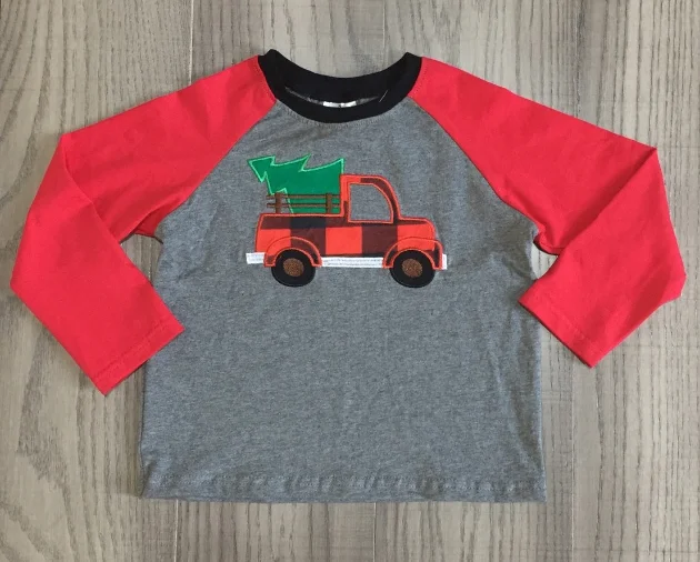 boy truck Рождественская осенне-зимняя детская одежда для маленьких девочек и мальчиков Красный Клетчатый хлопковый топ с рождественской елкой, футболки реглан с длинными рукавами - Цвет: boy truck