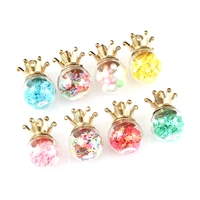 fashion transparent glass charms crown pentagram star multicolor sequins pendants diy making necklace jewelry 25mm x 16mm10pcs