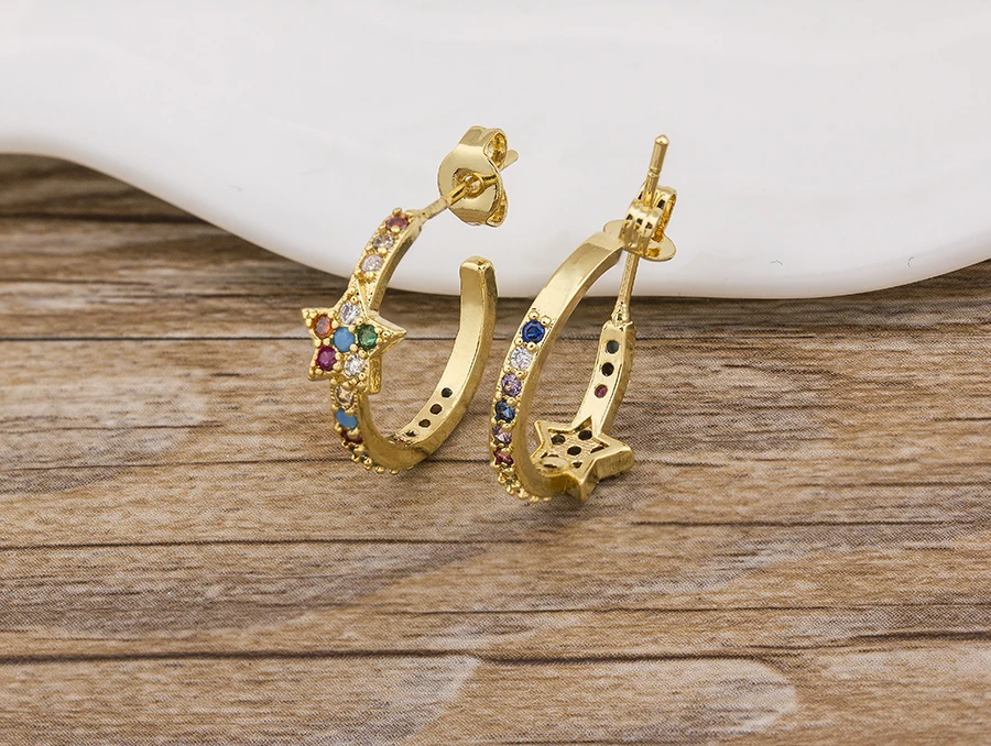 Dames Regenboog Hart Oorbellen Topkwaliteit Koper CZ Kleurrijke Zirkoon Eeuwige Elegante Sieraden Oorbellen