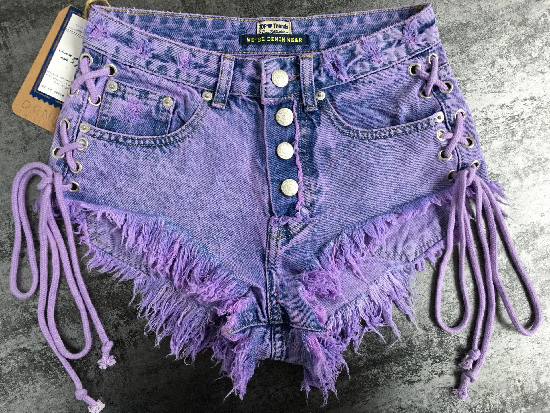 

Purple Denim Shorts Sexy Casual Summer Cool Tassel Short Jeans Skinny Women Clothing 100% cotton L0493