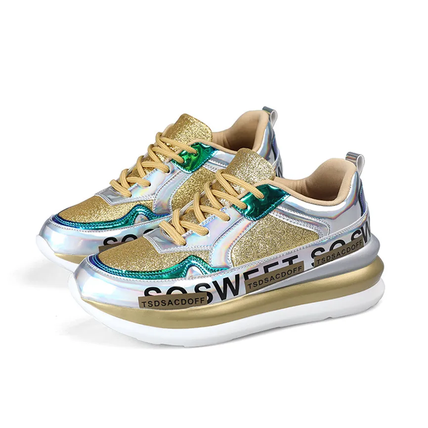 Нескользящая обувь для бега женская на платформе Яркие зеркальные трендовые