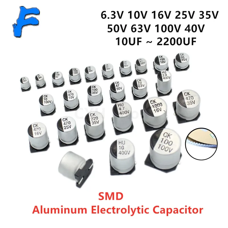 10 шт., алюминиевые электролитические конденсаторы SMD