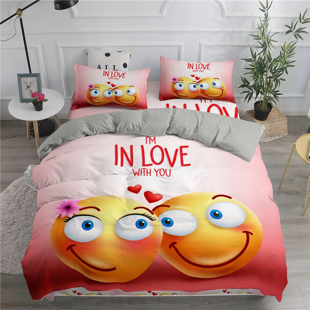 3D с принтом смайлик Постельное белье для класса люкс родителей и детей дизайн