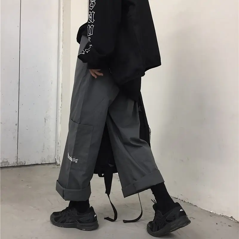 

Wide Leg Straight Leg Pants Womens Hip Hop Woman Cargo Pants Overalls Female Cool Handsome Student Korean Loose Harajuku Fashion
