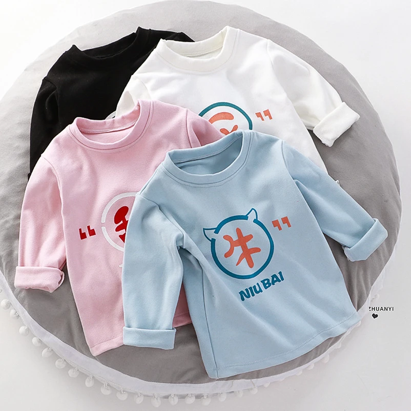 2021autumn Children Cute Cartoon Letter T-shirts Korean Style Toddler Boy Fall Clothes Shose for Kids Girls Princess Tshirts | Детская