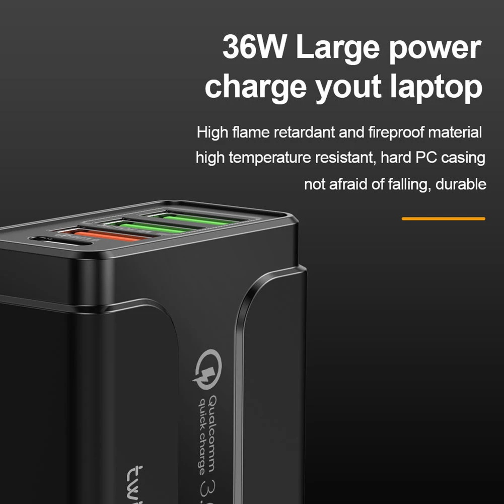 

QC3.0 Power Adapter AC100-240V 36W Portable Charging Adapter 4 USB Ports Plug Adapter