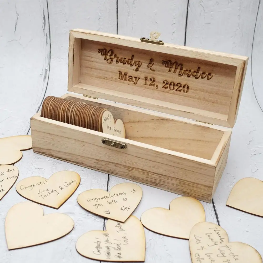 

Personalized Wedding Guest Book with Hearts, Custom Rustic Keepsakes Alternative Gift, Engraved Wood Sign Wedding Guestbook Box