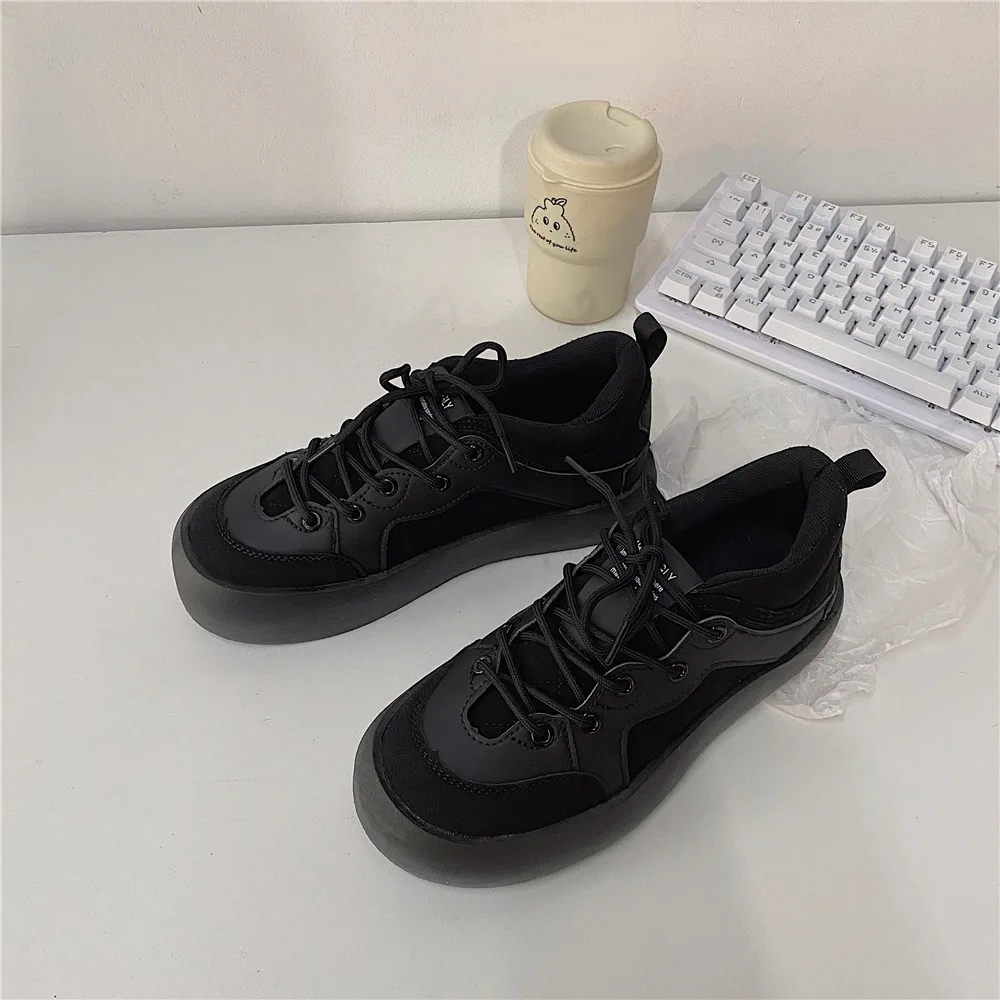 

Thick-soled Bread Shoes 2021 New Round Toe Casual Lace-up Sneakers Women Shoes