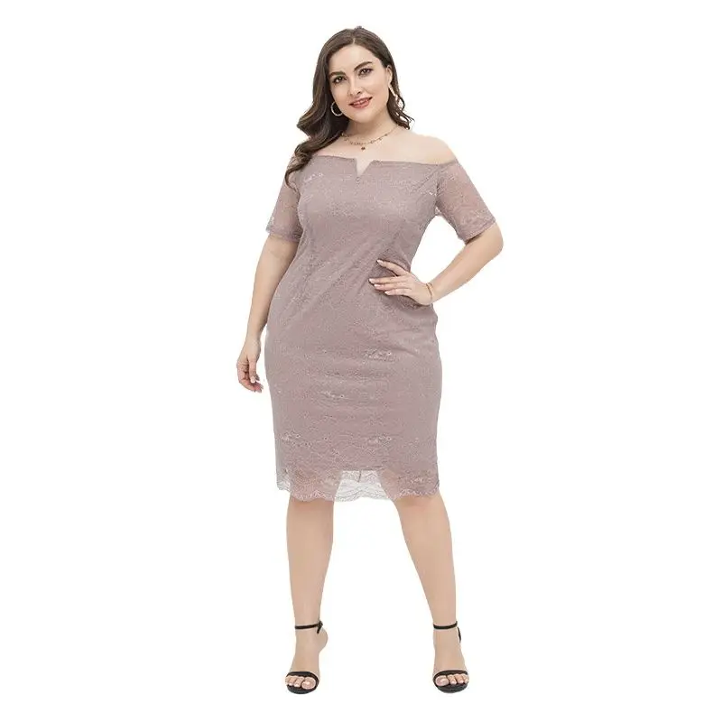 Spring Summer Fashion Oversized Women Lace Dress Off The Shoulder Sexy Bodycon Knee Length Elegant Party Club Vestidos